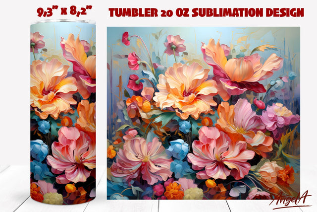 Tumbler wrap flower / oil paint texture / flower bouquet PNG Sublimation Angelina Semenova 