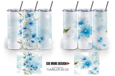 Tumbler Wrap Flower Pattern Watercolor Sublimation artnoy 