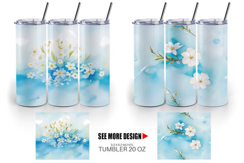 Tumbler Wrap Flower Pattern Watercolor Sublimation artnoy 