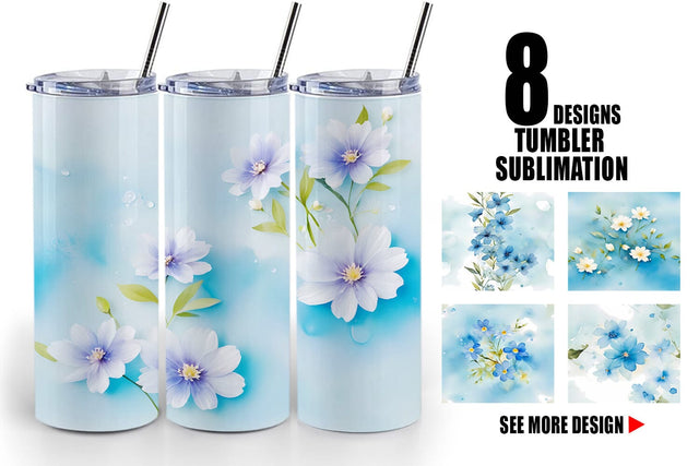 Tumbler Wrap Flower Pattern Watercolor Sublimation artnoy 