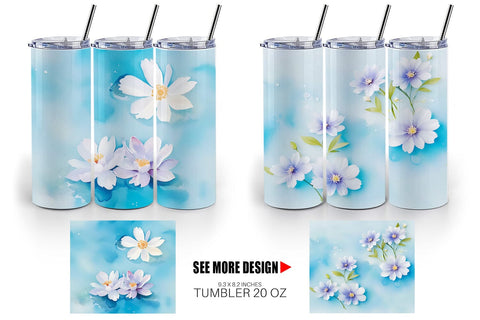 Tumbler Wrap Flower Pattern Watercolor Sublimation artnoy 