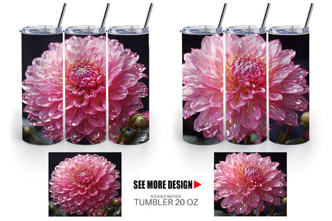Tumbler Wrap Flower Pink Dahlia Glitter Sublimation artnoy 