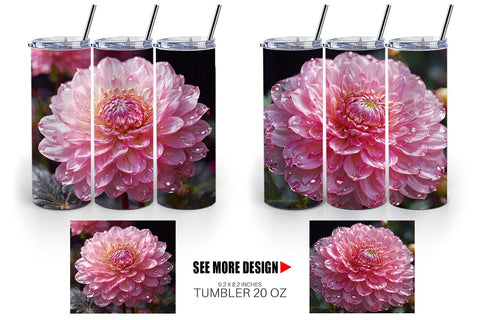 Tumbler Wrap Flower Pink Dahlia Glitter Sublimation artnoy 