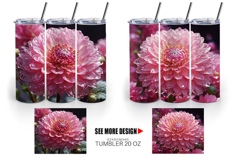 Tumbler Wrap Flower Pink Dahlia Glitter Sublimation artnoy 