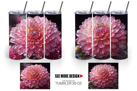 Tumbler Wrap Flower Pink Dahlia Glitter Sublimation artnoy 