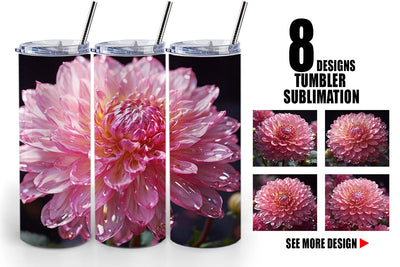 Tumbler Wrap Flower Pink Dahlia Glitter Sublimation artnoy 