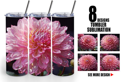 Tumbler Wrap Flower Pink Dahlia Glitter Sublimation artnoy 