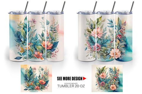 Tumbler Wrap Flower Plant Watercolor Sublimation artnoy 