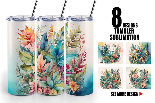Tumbler Wrap Flower Plant Watercolor Sublimation artnoy 