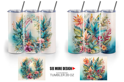Tumbler Wrap Flower Plant Watercolor Sublimation artnoy 
