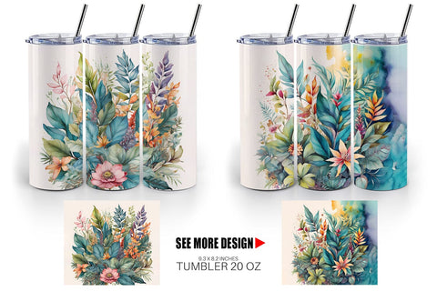 Tumbler Wrap Flower Plant Watercolor Sublimation artnoy 