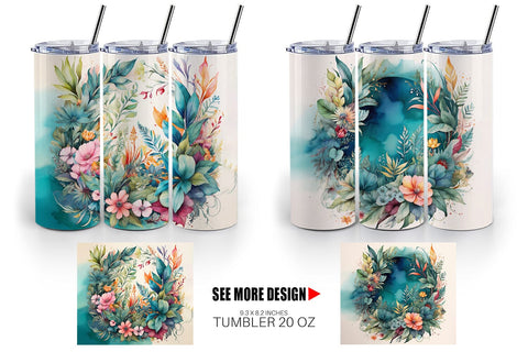 Tumbler Wrap Flower Plant Watercolor Sublimation artnoy 