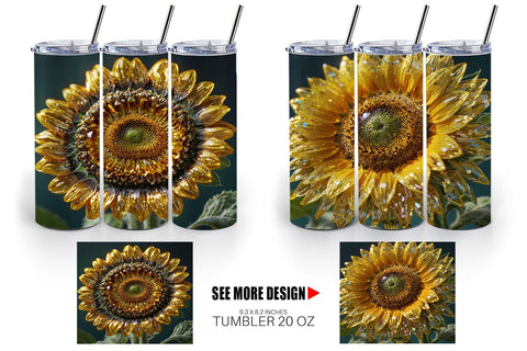Tumbler Wrap Flower Sunflower Glitter Sublimation artnoy 