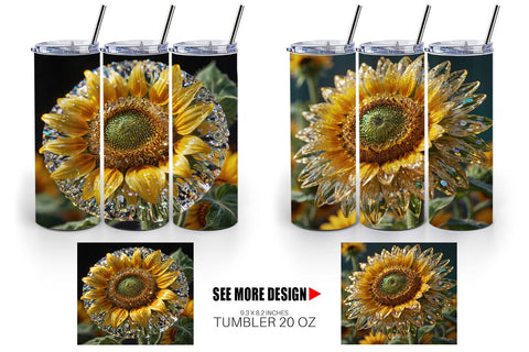 Tumbler Wrap Flower Sunflower Glitter Sublimation artnoy 