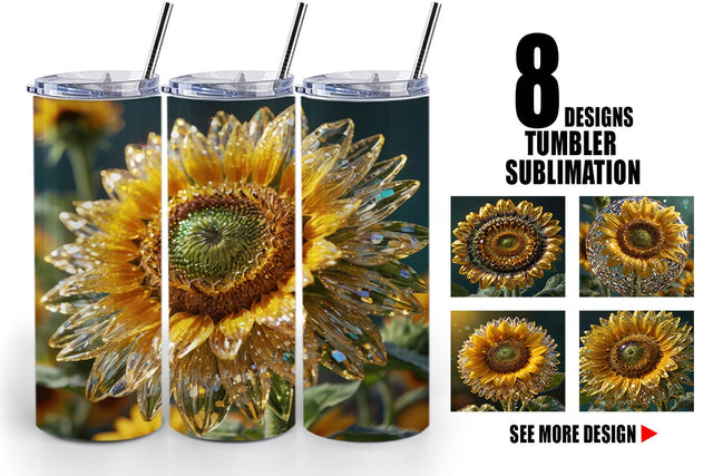 Tumbler Wrap Flower Sunflower Glitter Sublimation artnoy 