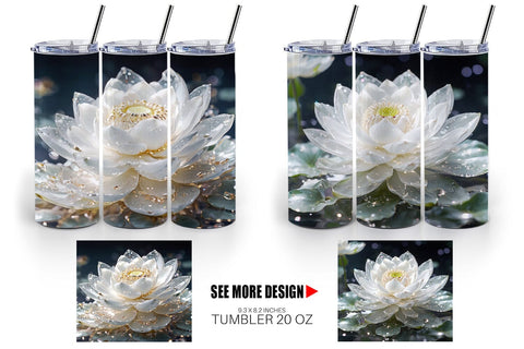 Tumbler Wrap Flower White Lotus Glitter Sublimation artnoy 