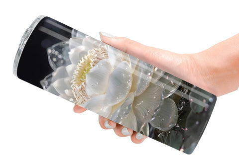 Tumbler Wrap Flower White Lotus Glitter Sublimation artnoy 