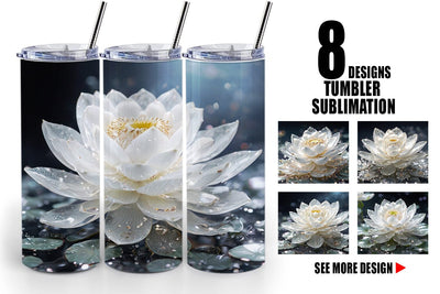 Tumbler Wrap Flower White Lotus Glitter Sublimation artnoy 