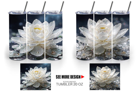 Tumbler Wrap Flower White Lotus Glitter Sublimation artnoy 