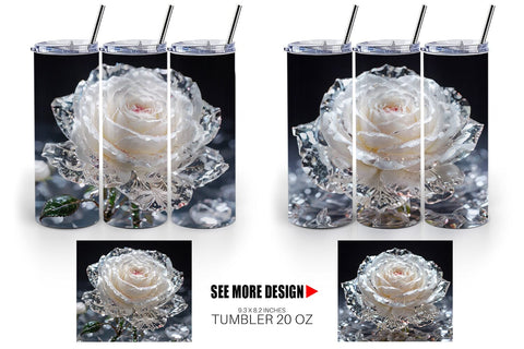 Tumbler Wrap Flower White Rose Glitter Sublimation artnoy 