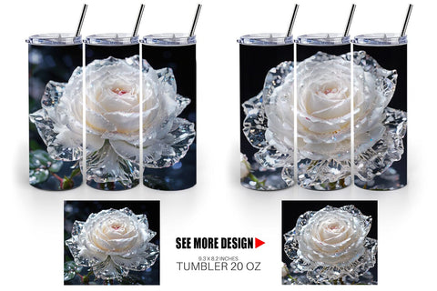 Tumbler Wrap Flower White Rose Glitter Sublimation artnoy 