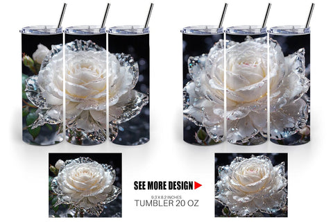 Tumbler Wrap Flower White Rose Glitter Sublimation artnoy 