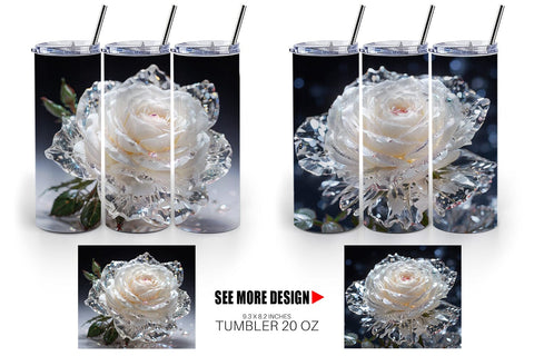 Tumbler Wrap Flower White Rose Glitter Sublimation artnoy 