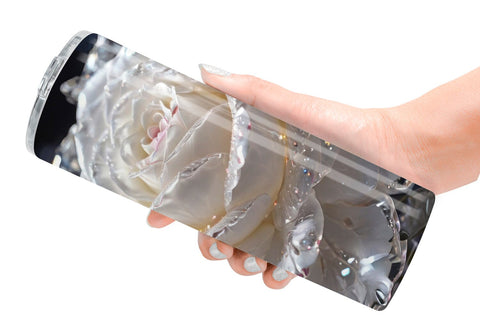 Tumbler Wrap Flower White Rose Glitter Sublimation artnoy 