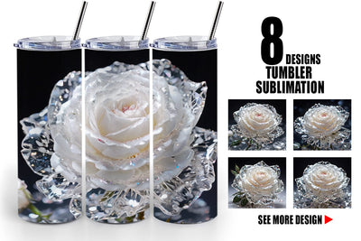 Tumbler Wrap Flower White Rose Glitter Sublimation artnoy 