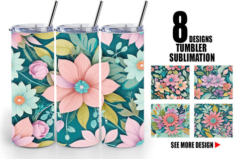 Tumbler Wrap Flowers and Leaves Pattern Sublimation artnoy 