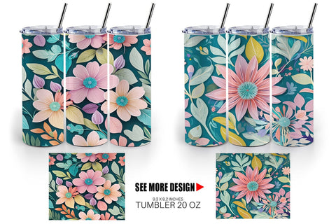 Tumbler Wrap Flowers and Leaves Pattern Sublimation artnoy 