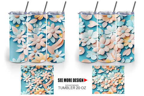 Tumbler Wrap Flowers Pastel Pattern Sublimation artnoy 
