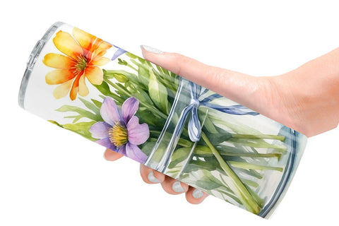 Tumbler Wrap Flowers With Glass Jar Sublimation artnoy 
