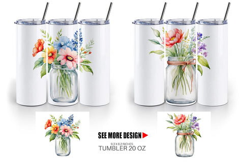 Tumbler Wrap Flowers With Glass Jar Sublimation artnoy 