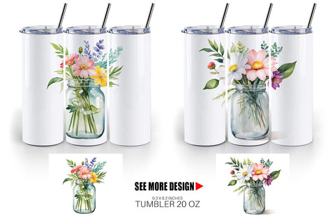 Tumbler Wrap Flowers With Glass Jar Sublimation artnoy 