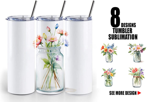 Tumbler Wrap Flowers With Glass Jar Sublimation artnoy 