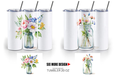 Tumbler Wrap Flowers With Glass Jar Sublimation artnoy 