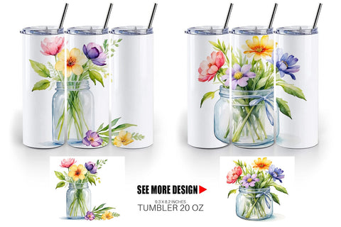 Tumbler Wrap Flowers With Glass Jar Sublimation artnoy 