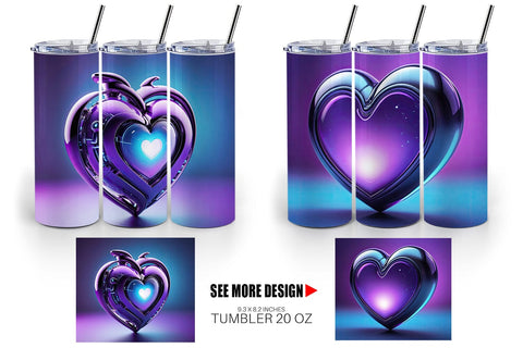 Tumbler Wrap Futuristic Purple Heart Sublimation artnoy 