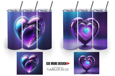 Tumbler Wrap Futuristic Purple Heart Sublimation artnoy 