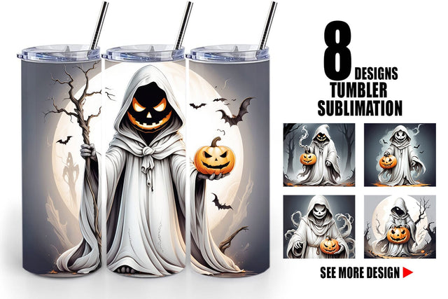 Tumbler Wrap Ghost and Pumpkin Sublimation artnoy 