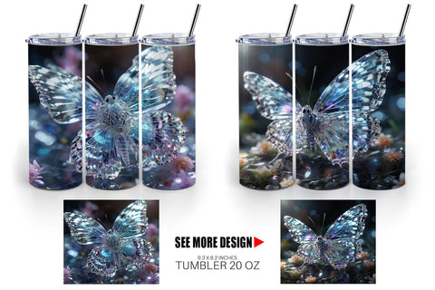 Tumbler Wrap Glass Butterfly Glitter Sublimation artnoy 