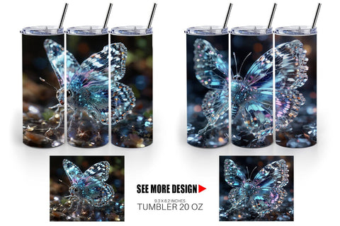 Tumbler Wrap Glass Butterfly Glitter Sublimation artnoy 