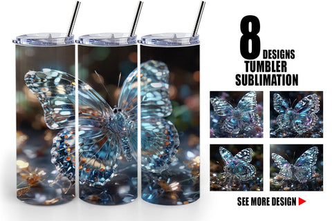 Tumbler Wrap Glass Butterfly Glitter Sublimation artnoy 