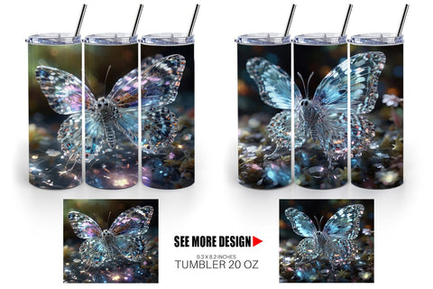 Tumbler Wrap Glass Butterfly Glitter Sublimation artnoy 