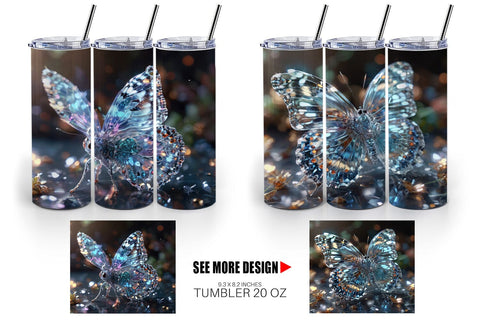 Tumbler Wrap Glass Butterfly Glitter Sublimation artnoy 