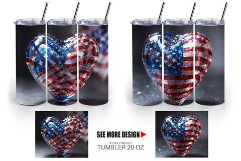 Tumbler Wrap Glass Heart Patriotic Sublimation artnoy 