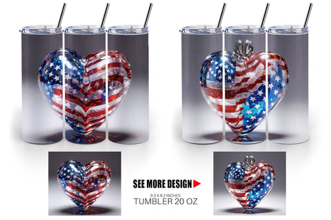 Tumbler Wrap Glass Heart Patriotic Sublimation artnoy 