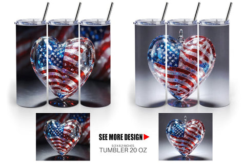 Tumbler Wrap Glass Heart Patriotic Sublimation artnoy 