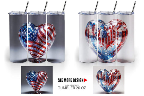 Tumbler Wrap Glass Heart Patriotic Sublimation artnoy 